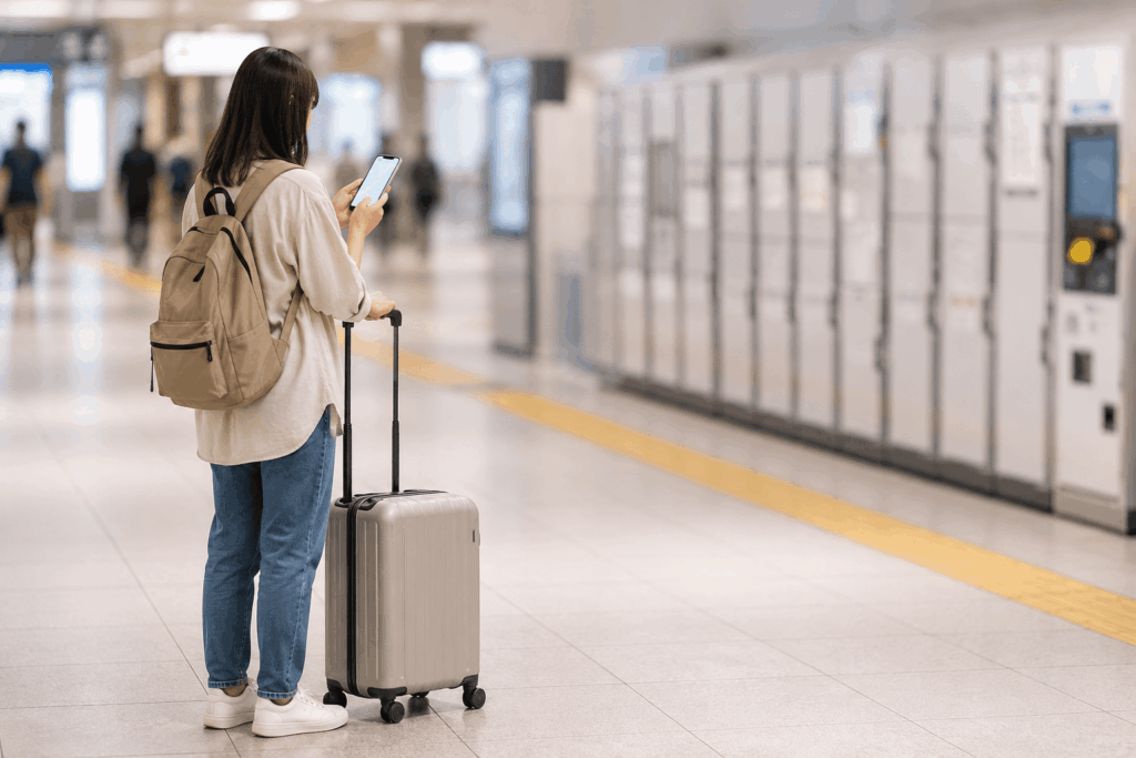 スマートフォンでロッカーの空き状況を確認するイメージ