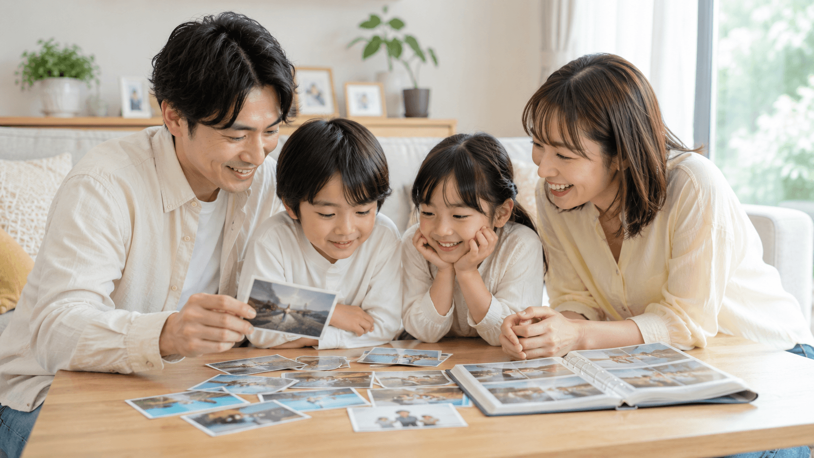 楽しい旅行の思い出を振り返る家族のイメージ