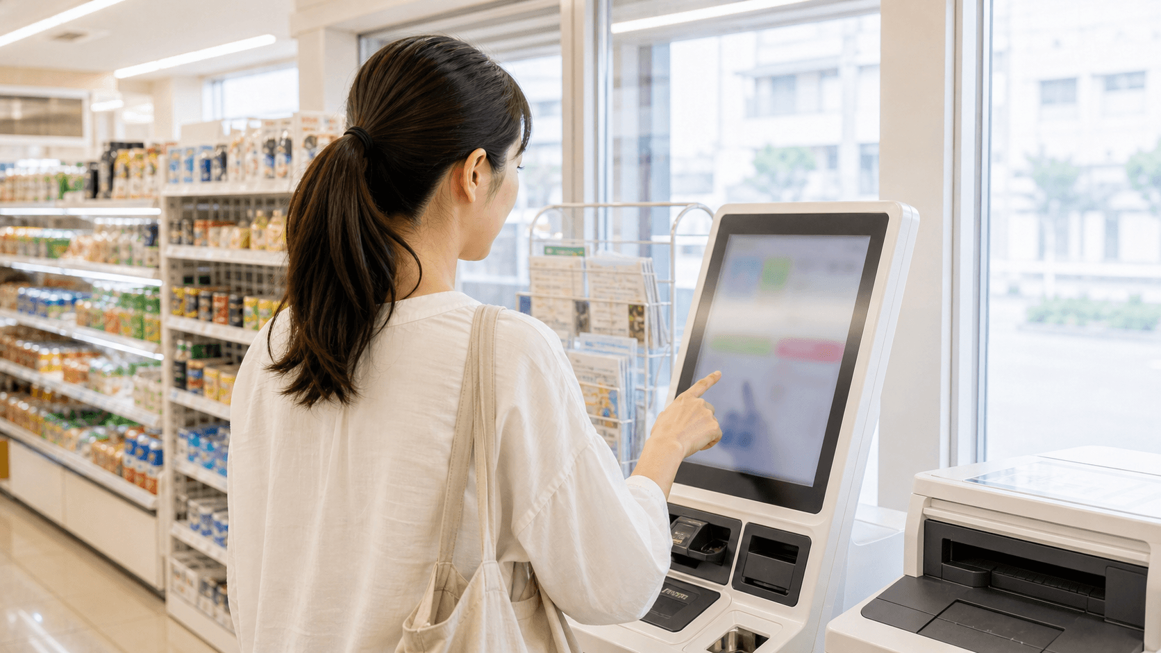 ディズニーチケットをコンビニ店内端末で確認する様子