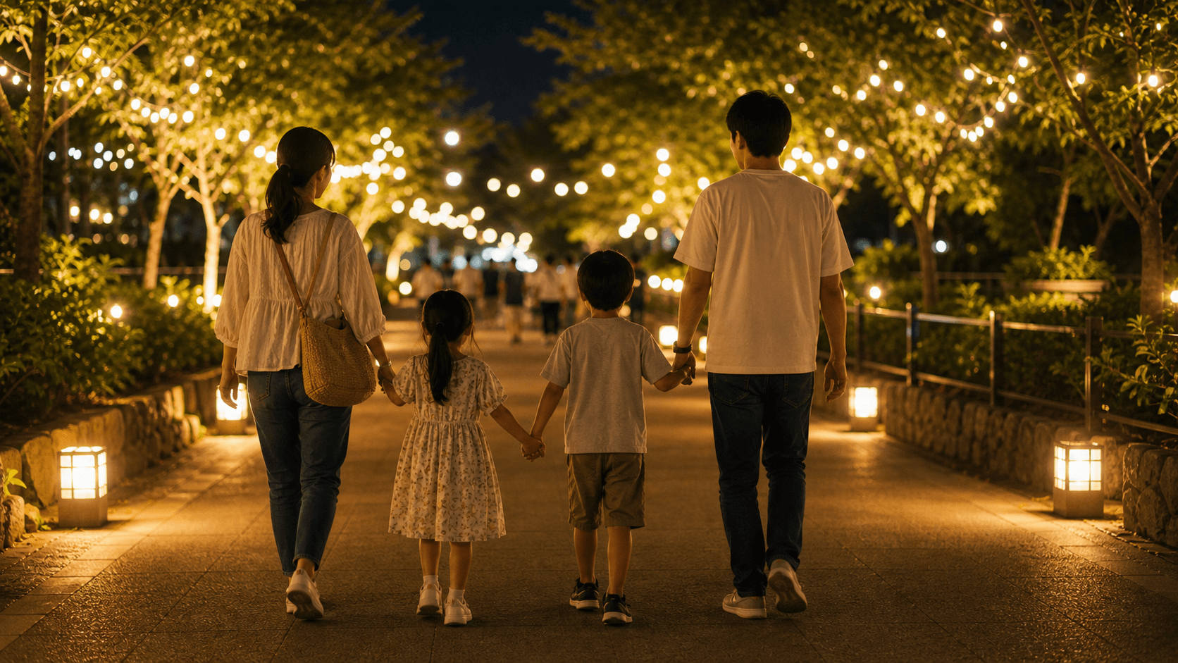 8月のレゴランド 夜のイベントで家族が楽しむイメージ