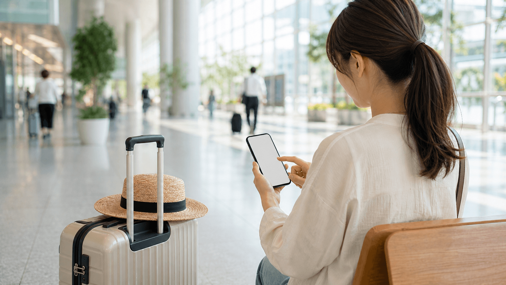 アトラクション休止の情報を見て予定を調整する旅行者のイメージ