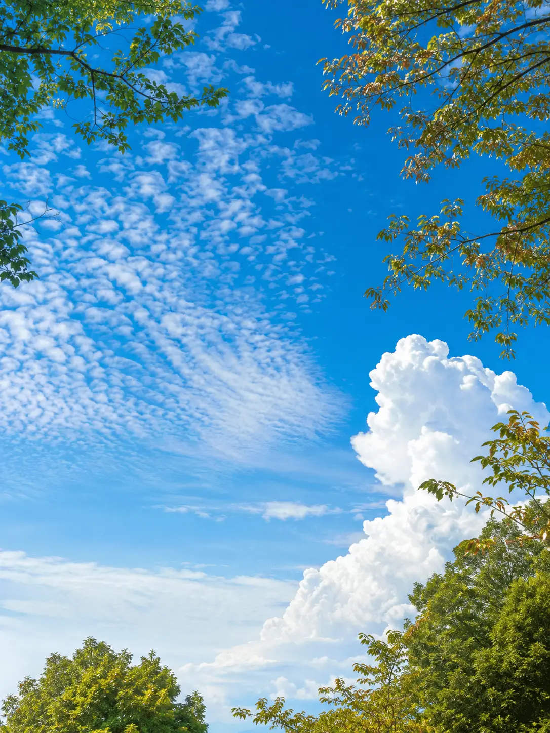 9月の青空と秋の入道雲、初秋の爽やかな空のイメージ