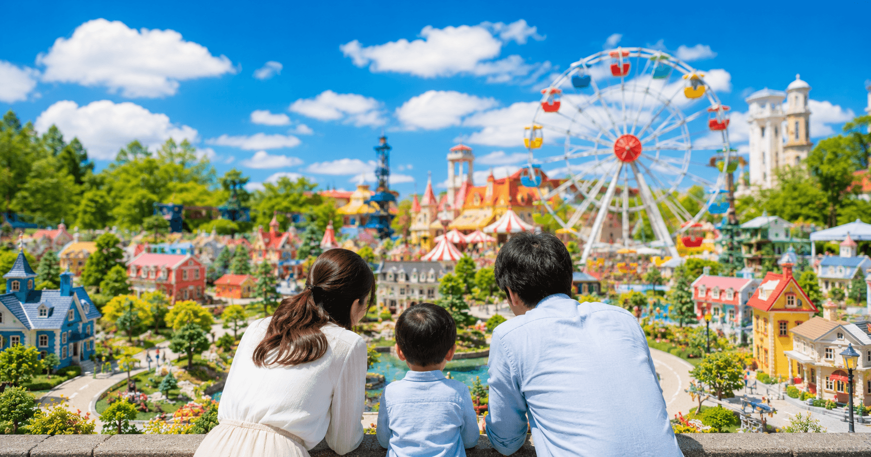 An image of a family trip where parents and children are looking around inside LEGOLAND