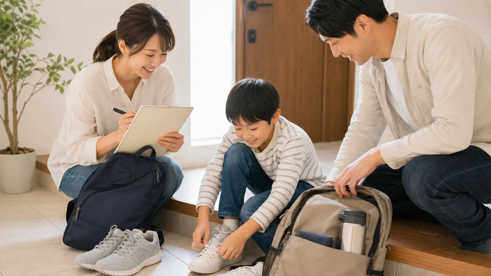 家族旅行 靴と持ち物チェックのイメージ
