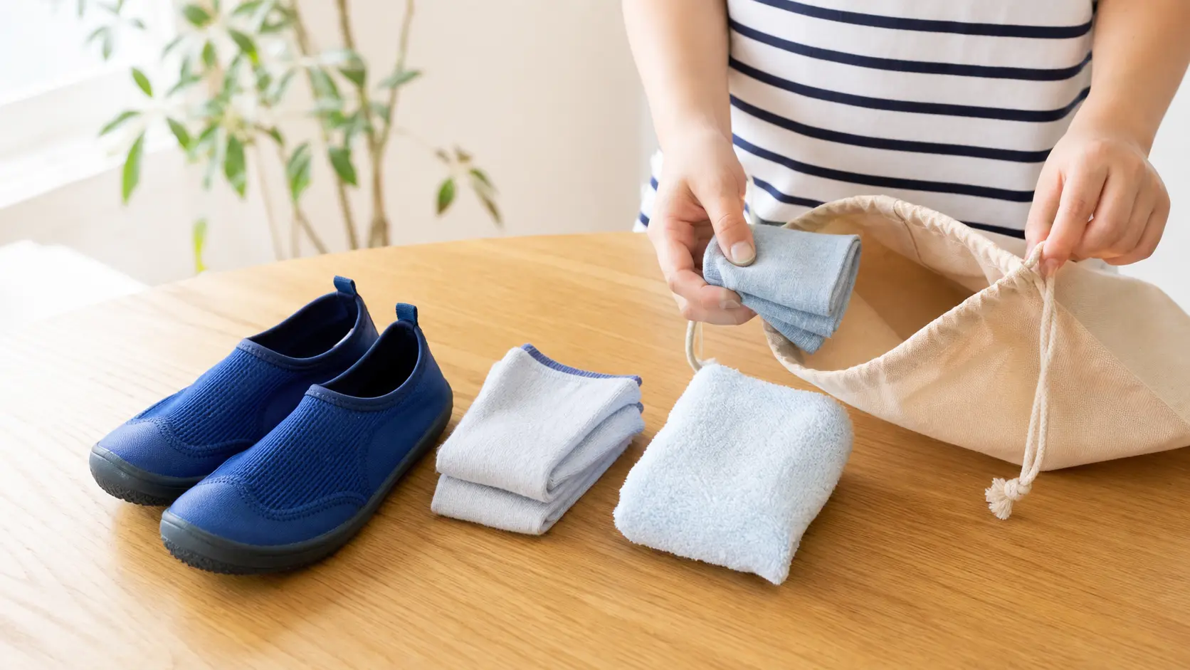 子ども 水遊び 靴と替え靴下の準備イメージ